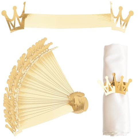 URROMA Goldene reflektierende Serviettenhalterringe, 50 St點k, Kronen-Papierserviettenringe, Schnallen, Halter f黵 Hochzeit, Abendessen, Party, Feier, Tischdekoration, Dekoration