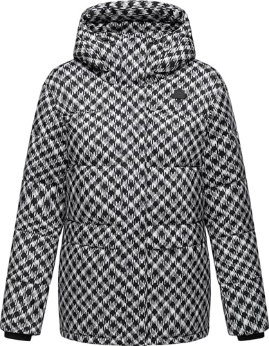 Ragwear Damen Winter-Steppjacke Wikesh Print Hahnentritt wasserdicht | Länge: po-bedeckend, Kapuze, atmungsaktiv, gerader Schnitt; für kalte City- und Outdoor-Tage.
