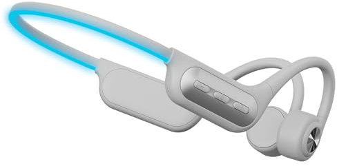 SAIET - Cuffie Conduzione Ossea Bluetooth - Auricolari Running e Piscina Waterproof - 6h di Ascolto Musica - Impermeabili con Fascia Luminosa - Bianco