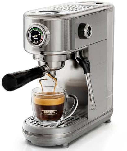 HIBREW Machine à expresso programmable, H10B, acier inoxydable brossé, température et volume de tasses réglables, nettoyeur vapeur pour mousseur à lait
