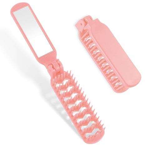 Mini Klapp-Haarbürste, klein Reise Haarbürste mit Spiegel zusammenklappbare Bürste im Taschenformat Kopfhaut-Massagekamm kompakte Entlüftungsbürste Nass-Haarbürste Entwirrungsbürste Haar-Styling-Tools