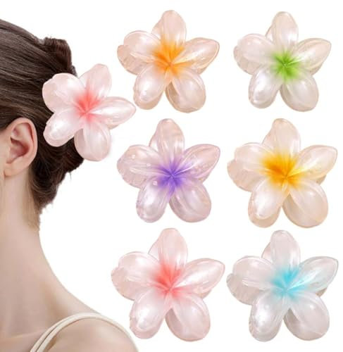 6 Pièces Pince Cheveux Fleur Pinces à cheveux pour femmes filles, Couleur vive pince fleur cheveux pour femmes,grandes pinces à cheveux antidérapantes, Pinces à Plumeria Clip