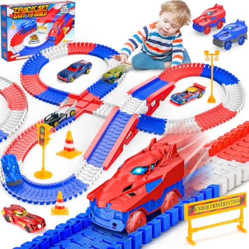 Toyokid Spider Construction Race Tracks, Spider Toys for Boys 3-6 Kids Toy for 3-6 Year Old Boys Birthday Easter Gifts for 3-9 Year Olds Girls Toddler Toys Construction Gifts Toy Cars 251 PCS
