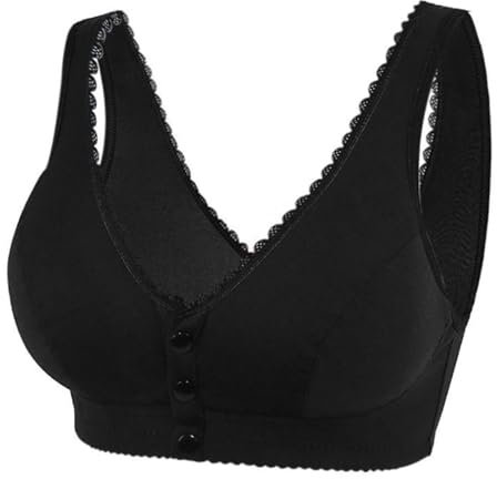 My Latest Orders Front Fastening Comfortable Convenient Front Closure Button Cotton Non Wired Bras for Older Women & Seniors - Easy Lingerie Orders Today - Black