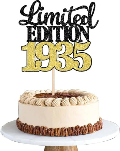 1 Stück Limited Edition 1935 Tortendeko Glitzer 90th Glitzer Kuchen Deko Prost auf 90 Jahre 90 & Fabelhaft Cake Topper für Männer und Frauen Geburtstag Party Kuchen Dekoration Schwarz Gold