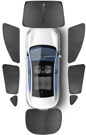 ShowEv für Upgraded Tesla Model Y Sonnenschutz Frontscheibe Seitenfenster Heckscheibe Sonnenschirm Reflektierende Abdeckungen Camping UV-Strahlen Sichtschutz 8 Pcs