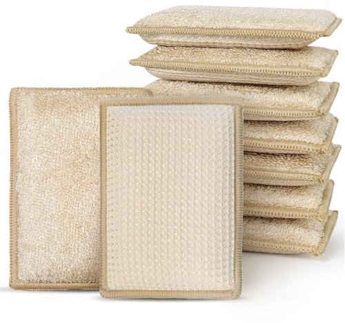 PEACHICHA Bamboo Sponges for Dish Washing Reusable Multi Use Kitchen Sponges Non-Scratch Microfiber Sponges for Dishes, Pots and Pans, Pack of 5
