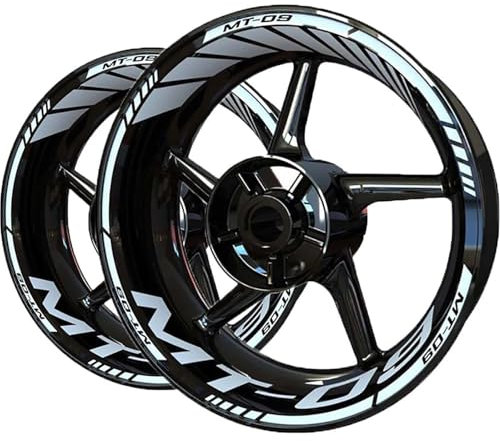 ZWBHNB Adesivo Bordo Ruote Adesivo per Cerchioni Moto per Y&amaha MT-09 MT09 MT 09 2020 2021 2022 2023 Adesivi per Cerchi E Pneumatici A Strisce Adesivi Decalcomanie Ruote(Bianco)