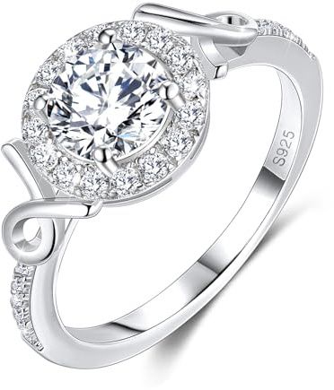 MYBELLNA Halo 1 CT Moissanit Ring für Damen Engagement Verlobungsring | D-Farbe, VVS1-Reinheit 925 Sterling Silber 18K Weißgold plated Geschenk für Frauen Freundin Verlobung Hochzeit Valentinstag