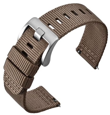 ANNEFIT Nylon Militär Uhrenarmband 22mm, Schnalle aus Edelstahl, Schnellverschluss Aatmungsaktive Armband für Herren Damen (Braun)