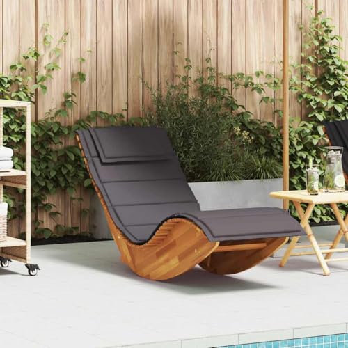 IKAYAA Gartenliege Holz Schaukelliege mit Auflage Akazieholz Garten Sauna Liege Holzliege Balkon Liege 154 x 60 x 74 cm, Dunkelgrau