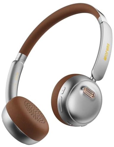 Auriculares Bluetooth Sirius 70 horas de reproducción inalámbrica ANC/ENC, reducción activa de ruido, auriculares retro ligeros, over-ear con micrófono incorporado, carga tipo C para llamadas (plata)