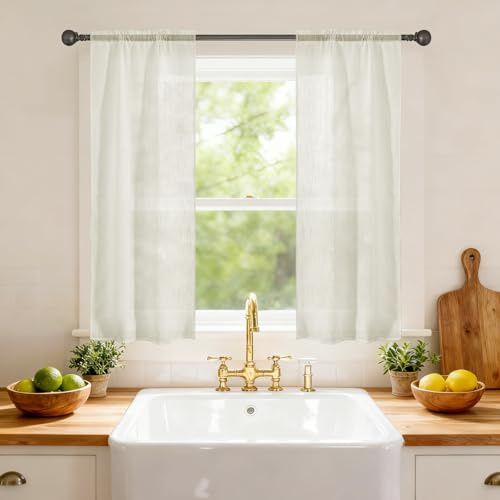 Ystyle Tende per Interni Effetto Lino 2 Pezzi, 70x90 CM, Beige | Tenda Trasparente con Trama a Croci, Curtains Voile con Tasca, Moderna Leggere Eleganti per Camera da Letto e Soggiorno