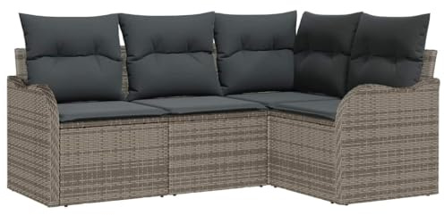 vidaXL Gartensofa-Set 4 STK. Grau Poly-Rattan | Variiere es für jeden Außenbereich, Hält den Wetterbedingungen stand, Einfache Höhenanpassung für unebenes Gelände