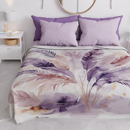 PETTI Artigiani Italiani - Copriletto Matrimoniale Primavera Estate, Coperta Leggera Matrimoniale, Lenzuola Copri Letto, Palma Lilla, 100% Made in Italy