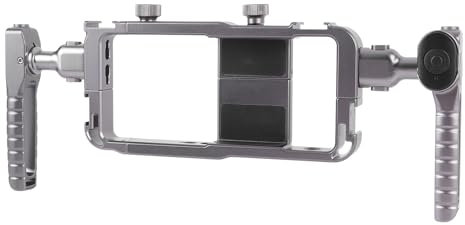 ASHATA Handy Video Rig Kit, Smartphone Stabilisierungskäfig mit Drehbarem Griff, Abnehmbare Dual Griff Kaltschuhhalterung für Vlogging Filme
