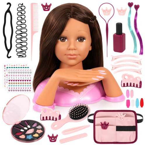 Bayer Design Charlene Magic Nails Frisier- und Schminkkopf | mit Händen und Fingernägeln, Make-up, Haarzubehör, Sticker, Braun