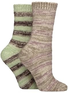 ELLE Women’s Soft Stripe Boot Socks – 2 Pack Feather-Feel, Crew, Fluffy, Lounging, Outdoor Boots, Warm, Cosy Everyday Wear, Size 4–8