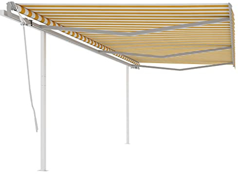 Qnhdfrt Freistehende Gelenkarmmarkise 6x3,5 m Gelb Weiß Aluminium Gestell UV-beständiges Polyester für Terrasse Balkon und Garten