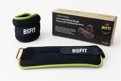BSFIT Lot de 2 poids de cheville lestés en néoprène de 1 kg au choix 0,5 kg, 1 kg, 1,5 kg ou 2 kg, pour exercices et entraînement à la maison, poids ankle weights