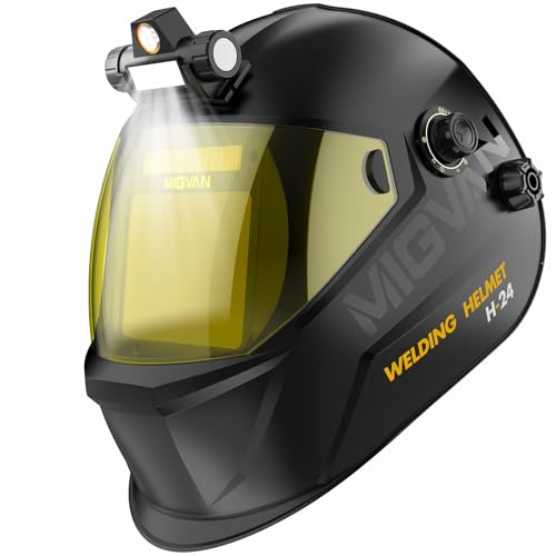 MIGVAN Schweißhelm Automatik LED-Licht True-Color 100×82mm Sichtfeld 0,1ms | Schweißmaske, Solar Batterie, Welding Mask, DIN 4/5-9/9-13, Schweisshelme für MIG TIG MMA ARC Schleifen nur 525g leicht H24