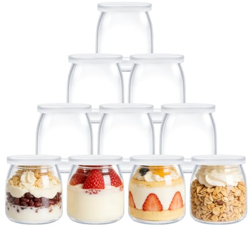 Staranry 10 pièces pots d'avoine de nuit, 200ml Bocaux en Verre Hermétique | Petit Pot en Verre, Mason jar pour Avoine Nocturnes, pour Yaourt, Pudding, Porridge, L'Avoine, Salade