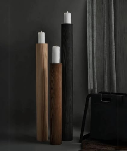 Lot de 3 bougeoirs sur pied – Hauts photophores modernes en métal/bois pour la maison, le salon, l'entrée, la décoration de mariage et d'événement