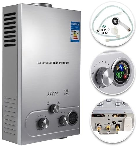 18 L LPG Gasdurchlauferhitzer mit 36 kW, 18 L/min Wasserdurchfluss, Butan und Propan Warmwasserbereiter, Instant Boiler mit Sommer Winter Betriebsmodus