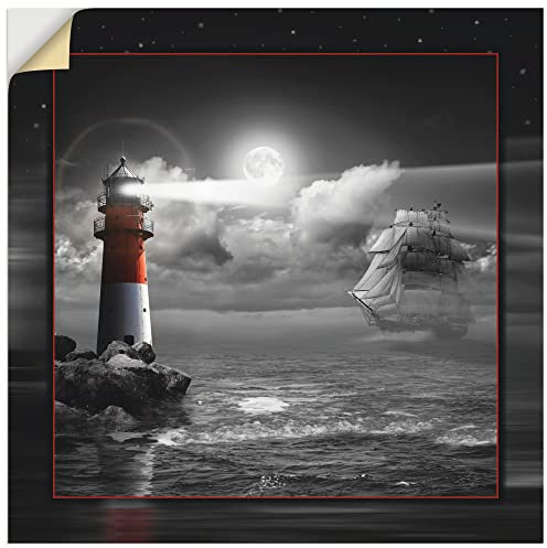 ARTland Wanddeko Wandtattoo selbstklebende Vinylfolie 50x50 cm Strand Küste Meer Segelschiff Leuchtturm Schwarz Weiß T6GH