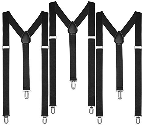 Boolavard Hosenträger Herren Damen Hosen Träger Y Form Style Clips Schmal Neon Bunt Farbig (3 x Schwarz)