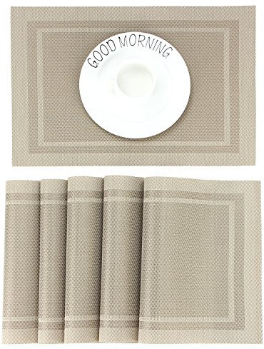 CHAOCHI Platzset Beige Abwischbar Tischset Abwaschbar 6er Set PVC Abgrifffeste Hitzebeständig Rutschfest Platzdeckchen für Küche,Zuhause,Restaurant,Speisetisch,45cmx30cm