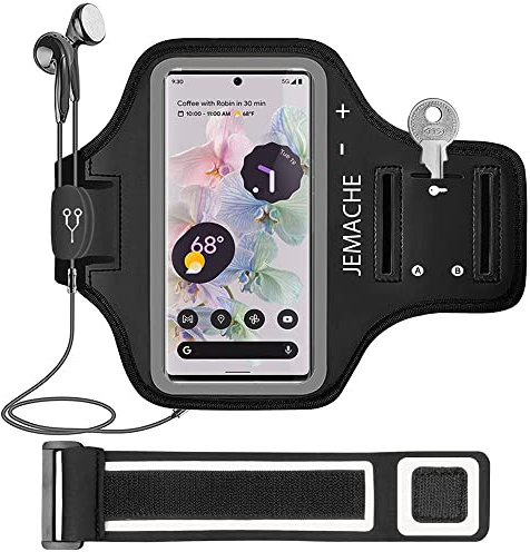 Pixel 10 9 Pro Armband, JEMACHE Water Resistant Gym Running Workouts Phone Arm Band Case for Google Pixel 10 9 8 7 Pro 10a 9a 8a (Black)