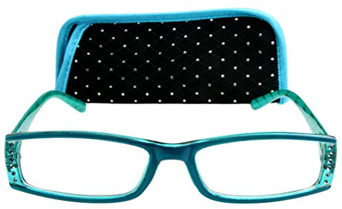 Designer Lesebrille für Damen blau türkis mit Strass besetzt, Federscharnier Bügel, Etui auch mit Strasssteinen besetzt 1.0 1.5 2.0 2.5 3.0, Dioptrien:Dioptrien 1.0