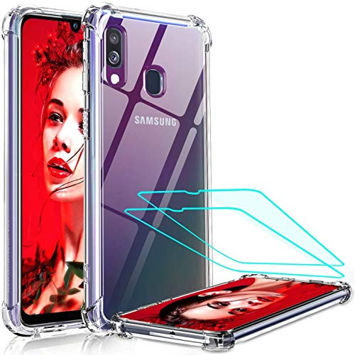 LeYi Hülle Kompatibel mit Samsung Galaxy A40 mit Schutzfolie 2 Stück, Neu Handyhülle Transparent Cover Hard PC Air Cushion Bumper Schutzhülle Handy Hüllen Case Crystal Clear