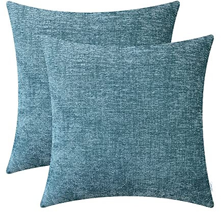 CaliTime Gemütliche Nackenrolle-Kissenbezüge für Couch, Sofa, Heimdekoration, einfarbig, weiches Chenille, 45 x 45 cm, Rauchblau, 2 Stück