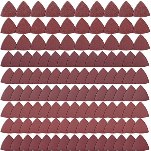 SIQUK 120 Pieces Sandpaper Triangle Sanding Pads Hook and Loop Sandpaper Assorted 40/60/80/120/150/180/240/320/400 Grits for 3-1/8 Inch Oscillating Multi Tool, No Holes