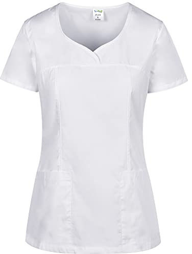B-well INES Kasack Damen Pflege Damen Kasack Schlupfkasack Kurzarm V-Ausschnitt Berufskleidung Kasacks Damen Pflege (Weiss, L)
