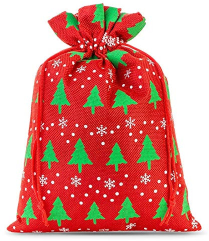 SAKETOS Weihnachten Jutesäckchen 1 Stück Jute Säckchen mit Weihnachts Motiv Geschenksäckchen Jutesack Jute Beutel Geschenkverpackung Stoffbeutel Weihnachts Dekoration I 26 x 35 cm – Weihnachtsbaum