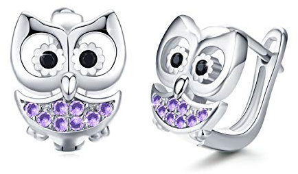 Ohrringe Eule Mädchen Creolen 925 Sterling Silber Kinder Creolen Klein Ohrringe Kreolen für Damen Durchmesser 10,5 mm Klappcreolen Eulen Tier Ohrringe für Damen/Mädchen/Mutter/Tochter