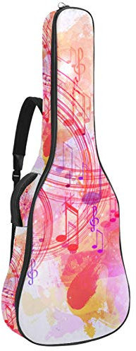 Gitarrentasche mit Reißverschluss, wasserdicht, weich, für Bassgitarre, Akustik- und klassische Folk-Gitarre, Pink mit Musiknoten