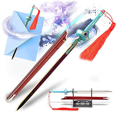 Sword Art Online Brieföffner in Form des Schwerts Flashing Light von Yuuki Asuna mit Scheide und Ständer, Hochwertiges Material, Miniatur Schwert, Geschenk für Sammler und Fans