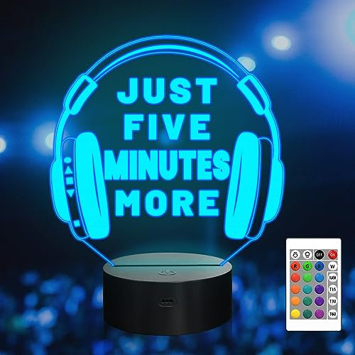 Nur fünf Minuten mehr Nachtlicht, Kopfhörer-Grafik, Videospiele, Gamer-Raumdekoration lustiges Geschenk 3D-Illusionslampe 16 Farben wechselnde Berührung und Fernbedienung für Männer Teenager Kinder