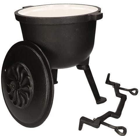 KOTARBAU® Gusseisenkessel 4 L emailliert Massiver Kessel für Feuerstellen mit Dichtem Deckel