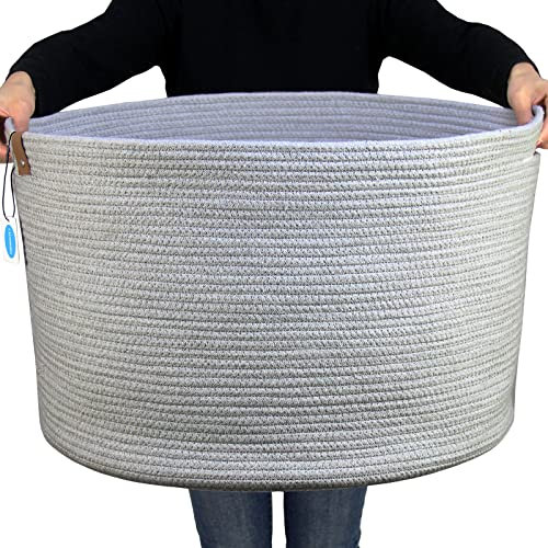 Casaphoria Baumwollseilkorb für Wohnzimmer, gewebter Aufbewahrungskorb mit Griff für Decken, Handtücher und Kissen, Wäschekorb, Dunkelgrau (53,3 x 53,3 x 35,1 cm, XXXL)