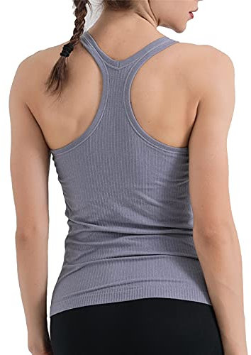Damen Tank Tops mit Integriertem BH Sommer T-Shirts Casual Oberteil Top Ärmellose Shirt Atmungsaktive Workout Gym