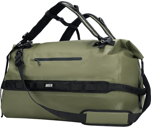 MIER Wasserdichte Seesack für Motorrad, Trockentasche, Rucksack, groß, Roll-Top, strapazierfähig, für Kajakfahren, Camping, Bootfahren, Fitnessstudio, Strand, Kreuzfahrt, Schiff, 60 l, Armeegrün