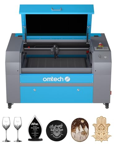 OMTech CO2-Lasergravierer, 60 W, 500 x 700 mm, Lasergravurmaschine mit pneumatischer Unterstützung, digitales Bedienfeld und Rollen, Gravur auf Holz, Glas, Acryl