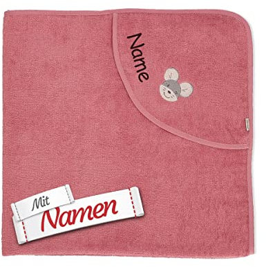 Sterntaler Kapuzenhandtuch Maus Mabel, Rosa personalisiert mit Namen, GOTS Zertifiziert Badetuch Bestickt für Baby & Kinder, Junge Mädchen Badehandtuch/Kinder-Badetuch mit Kapuze