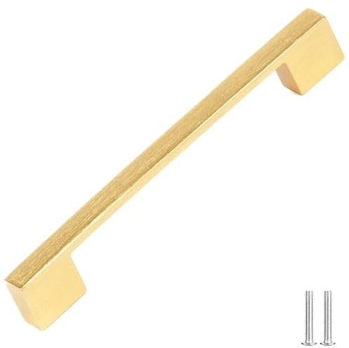 Decoranddecor Dimora D-Shape Cupboard Handles, Rectangular Kitchen Handles for Cupboards, Cabinet Pulls - 96mm Or 128mm, Matt Gold
