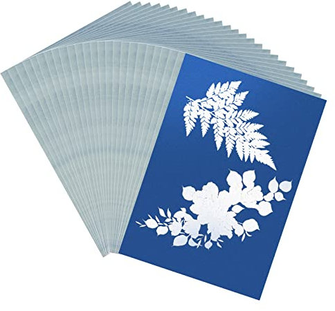 LUTER 25 Stück Solardruck Kit, Hochempfindlich Sonnenkunstpapier Naturdruckpapier Cyanotypie Papier für Kinder Erwachsene Heimwerken Basteln (A5, 14,8x21cm)